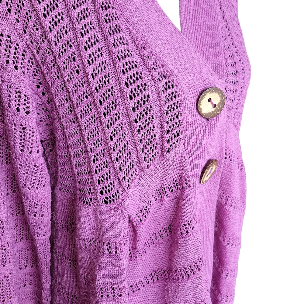 J'envie Pink Loose Fit Two Button Knit Linen Blend Cardigan Women's Size XL - Picture 6 of 8